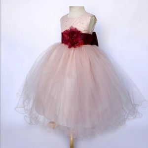 Blush Pink Maroon Sash Girls Dress